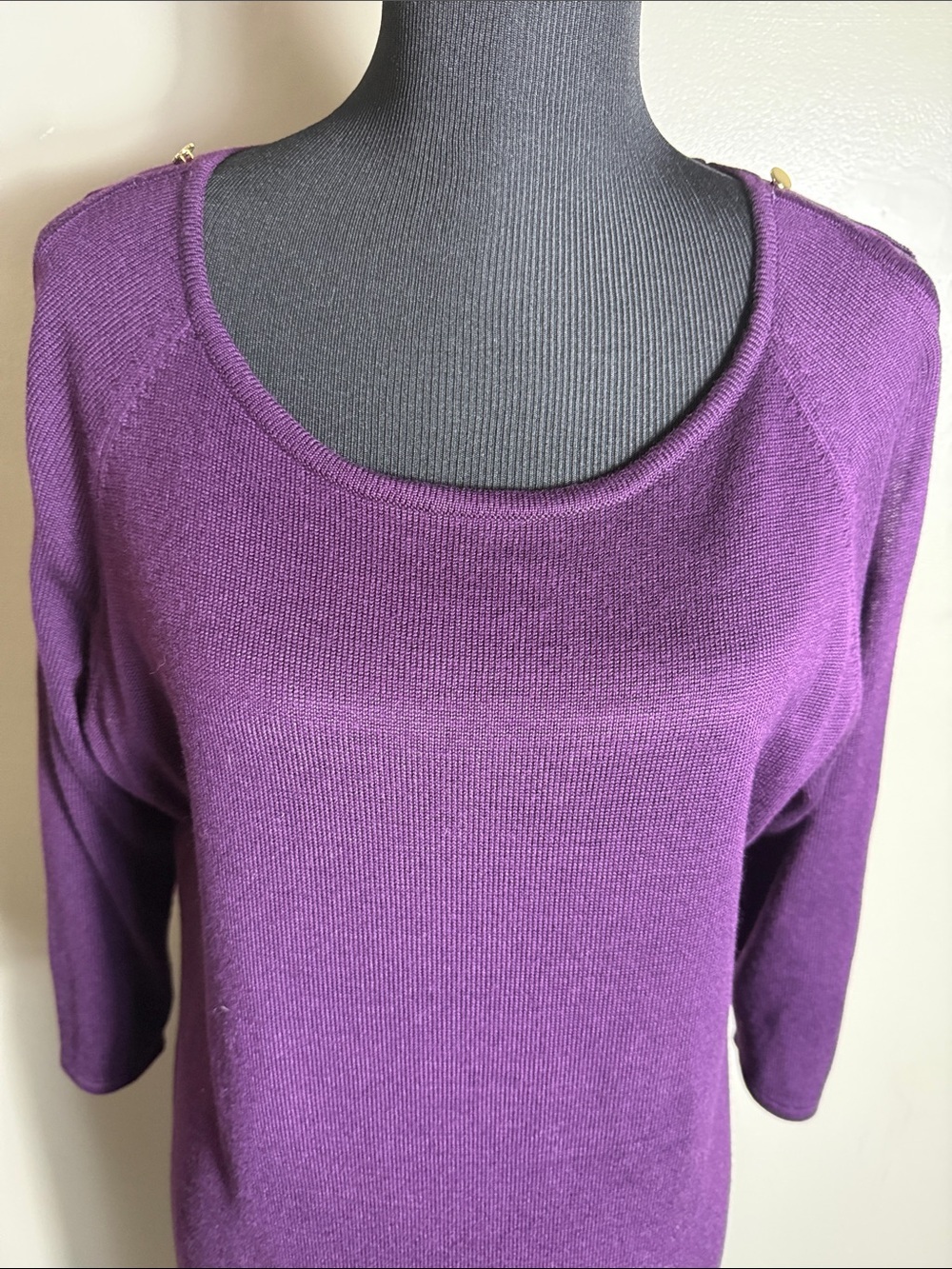 Calvin Klein Purple Scoop Neck Sweater Knit Dress w Button Slit Sleeves Sz XL - Picture 2 of 6